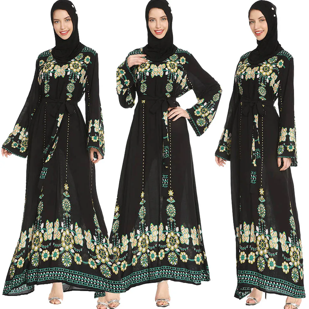 Abaya мусульманское женское длинное платье с принтом турецкий кафтан арабский