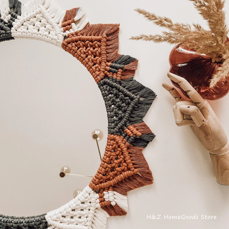 bohemia macrame handmade makeup decorative mirror wall tapestry for bedroom livingroom bathroom home decor shower round mirrors free global shipping