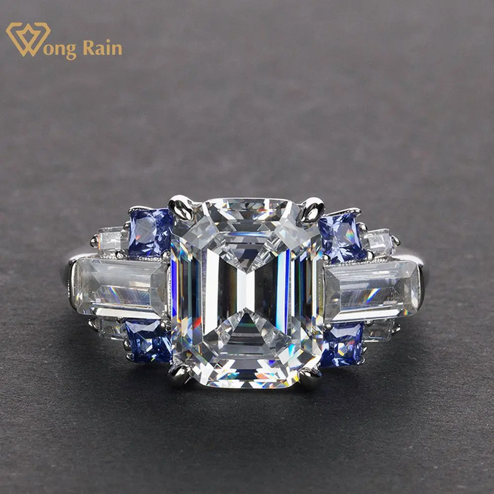 

Wong Rain Vintage 100% 925 Sterling Silver Emerald Cut Created Moissanite Citrine Gemstone Wedding Engagement Ring Fine Jewelry