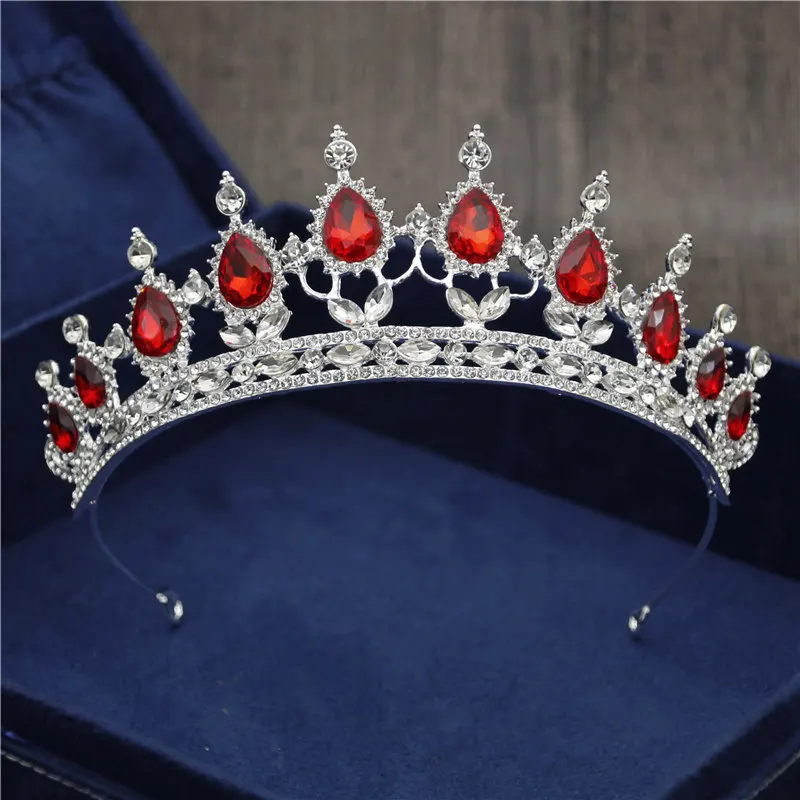 Silver Red Новая Винтажная тиара в стиле барокко, корона для королевы невесты, розовые хрустальные короны, свадебные модные украшения для волос, свадебные аксессуары - Окраска металла: Silver Red