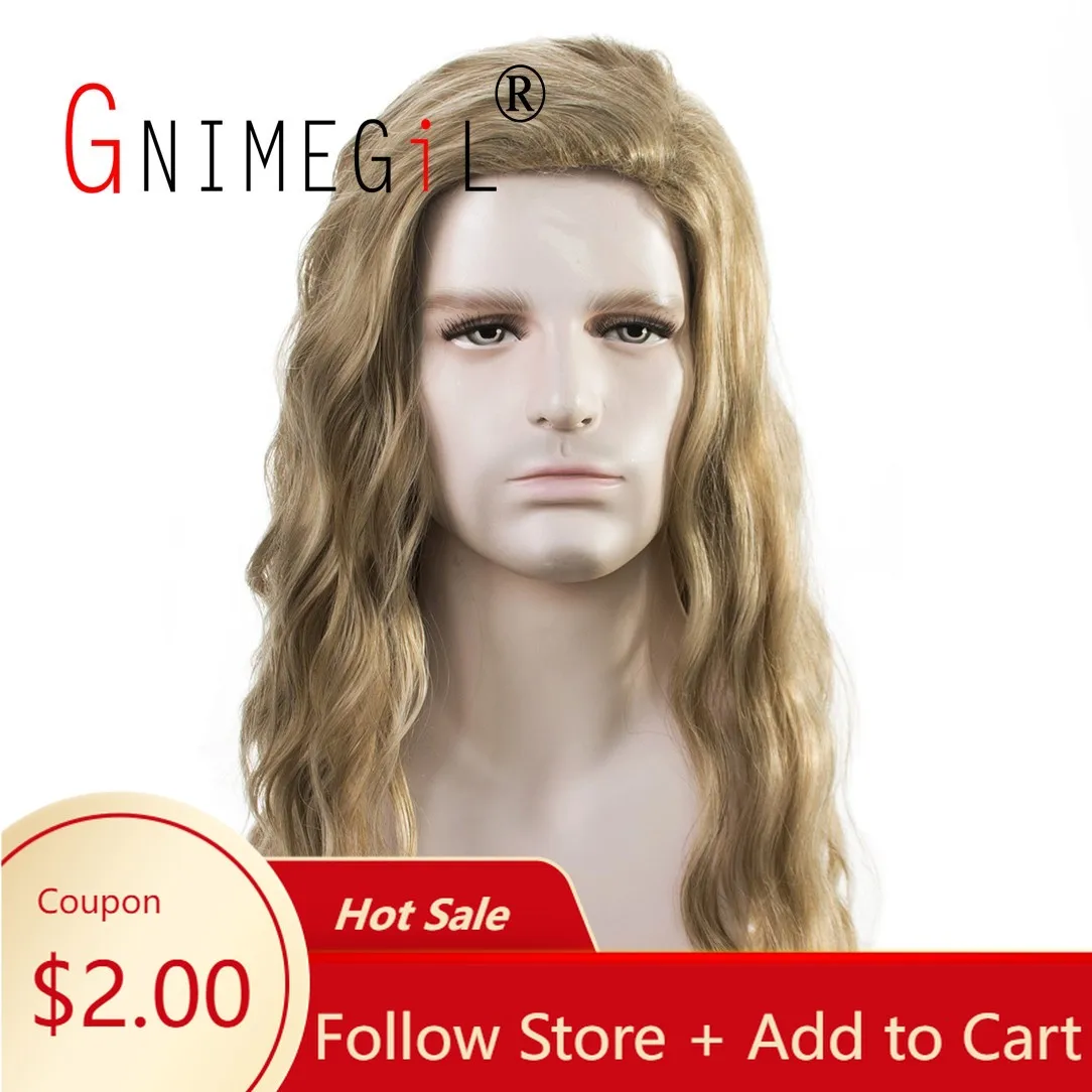 

GNIMEGIL 80s Blonde Mullet Wig Man Long Curly Wavy Soft Haircut Fashion Costume Halloween Wig for Men Guys Cosplay Party
