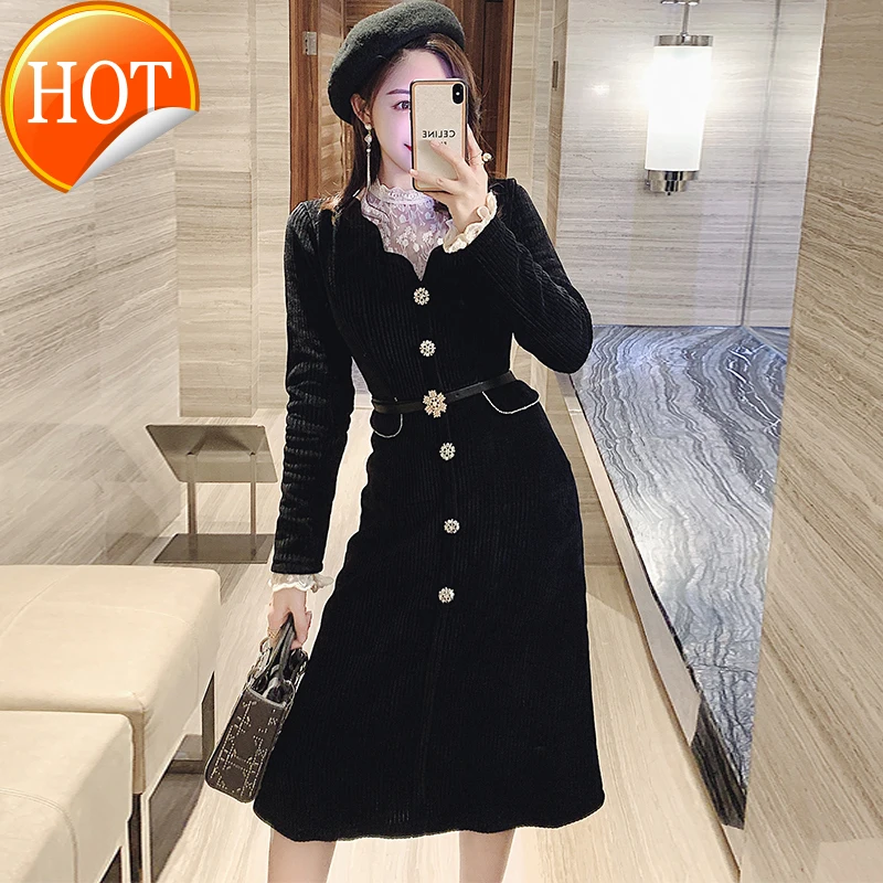 

Длинная юбка во французском стиле, черная юбка в стиле Хепберн, Осень-зима, 2021 г., новинка, роскошная Вельветовая юбка