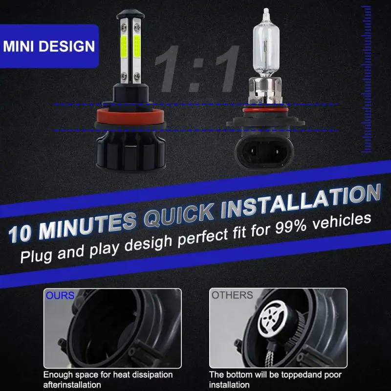 2 шт. автомобильные фары H7 LED Canbus 200W H8 H9 H11 9005 9006 9012 5202 6000 лм K противотуманные