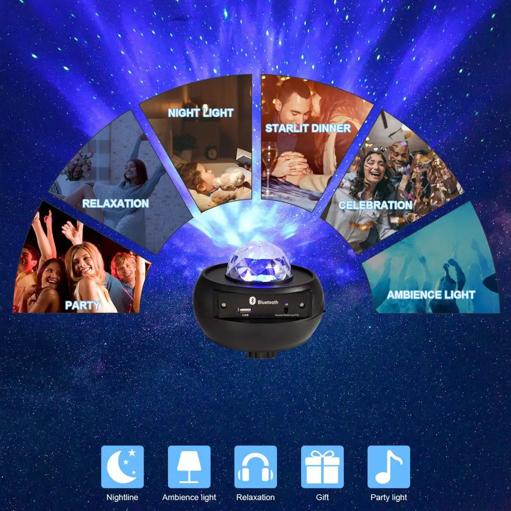 

Romantic Starry Sky Galaxy Projector Nightlight Child Blueteeth USB Music Player Star Night Light Colorful Projection Lamp Gifts