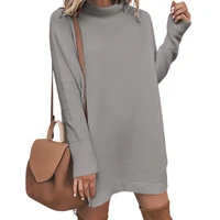 50 hot sales%ef%bc%81%ef%bc%81autumn winter women loose long sleeve mock neck knit sweater pullover dress