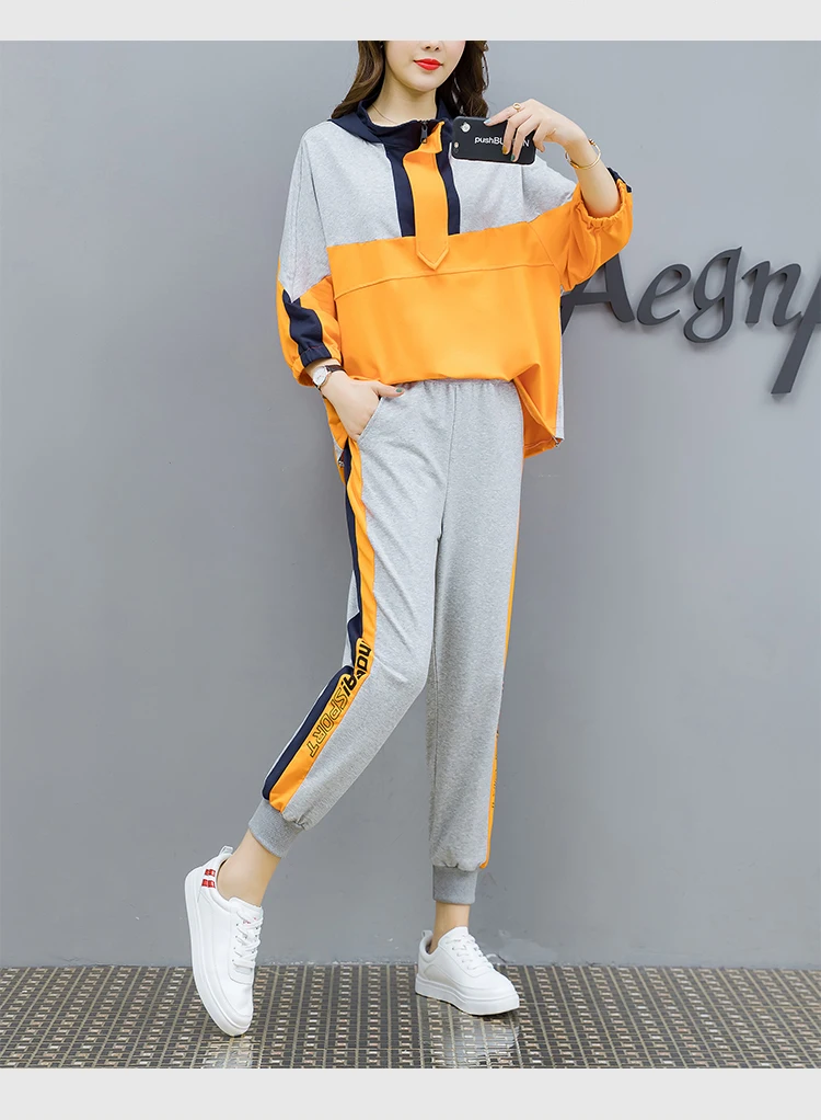 Размера плюс, летний комплект из 2 предметов, женский спортивный костюм в стиле пэчворк, спортивная одежда, комплект со свободными толстовками, топ и штаны, костюмы