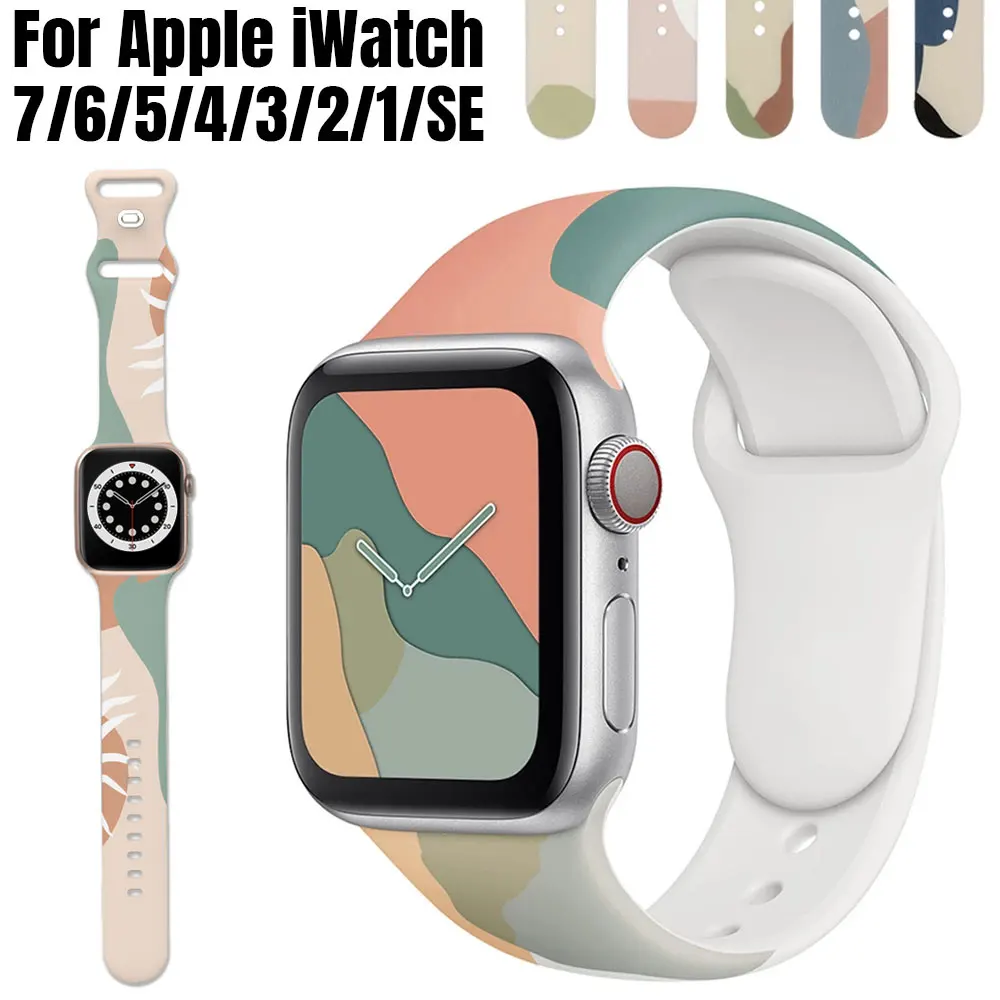 

Print Morandi Strap For Apple Watch Band 38mm 42mm 40mm 44mm Silicone Bracelet For iWatch Series 7 41mm 45mm 6543 Se Accessories
