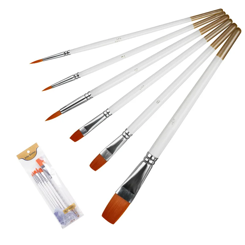 

6pcs White Handle Artist Painting Brushes Set Nylon Hair Paint Brushes for Watercolor Acrylic Oil Gouache Painting brush