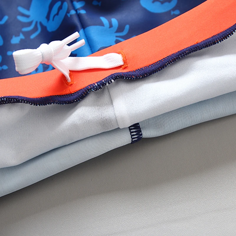 UPF50+ Children's Swimming Suit for Boys Crab Print Three Pieces Swimsuit Boy Long Sleeve Rash Guards Toddler Kids Bathing Suits | Спорт и