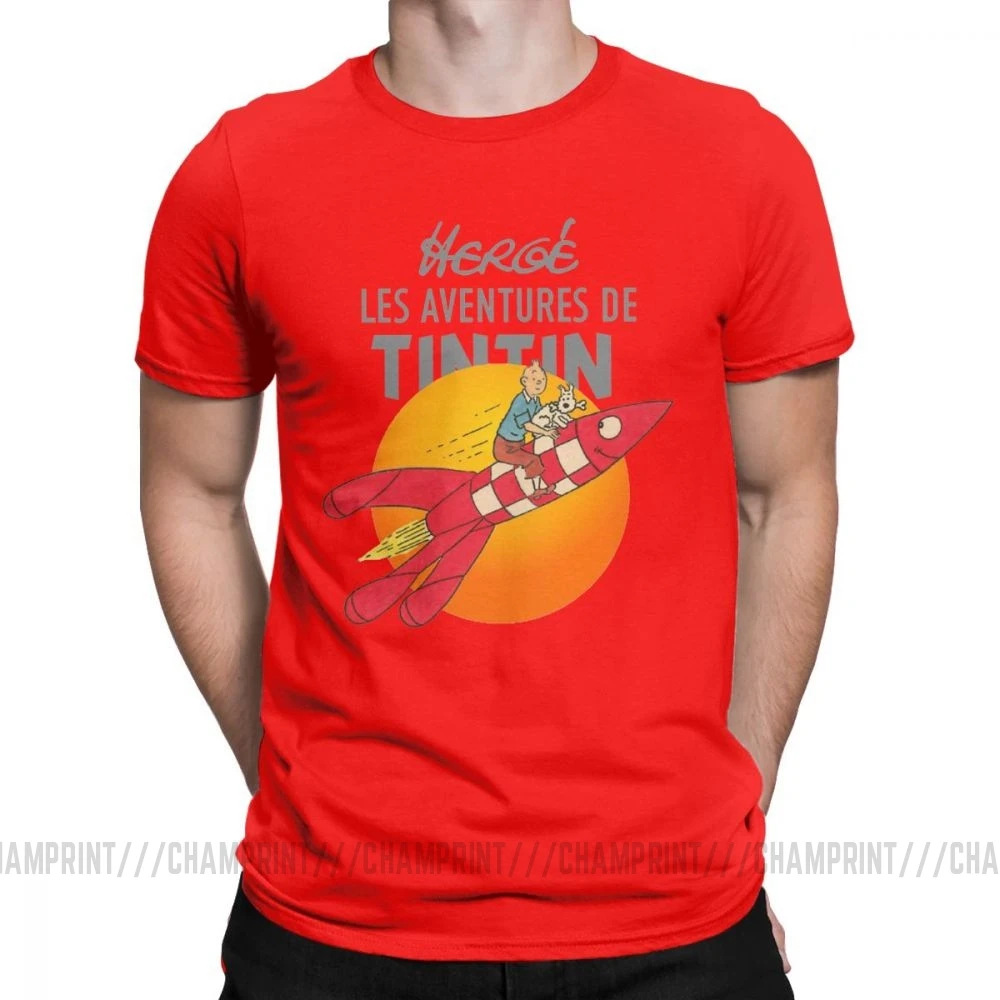 Мужские футболки TINTIN The adventures Of Tintin винтажные хлопковые футболки с коротким рукавом Одежда с вырезом лодочкой топы размера плюс - Цвет: Красный