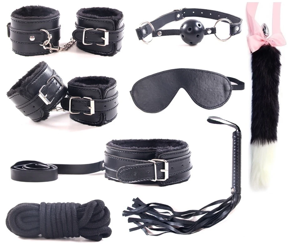 8 шт. металлический лисий хвост Анальная пробка наручники кнут кляп БДСМ бондаж
