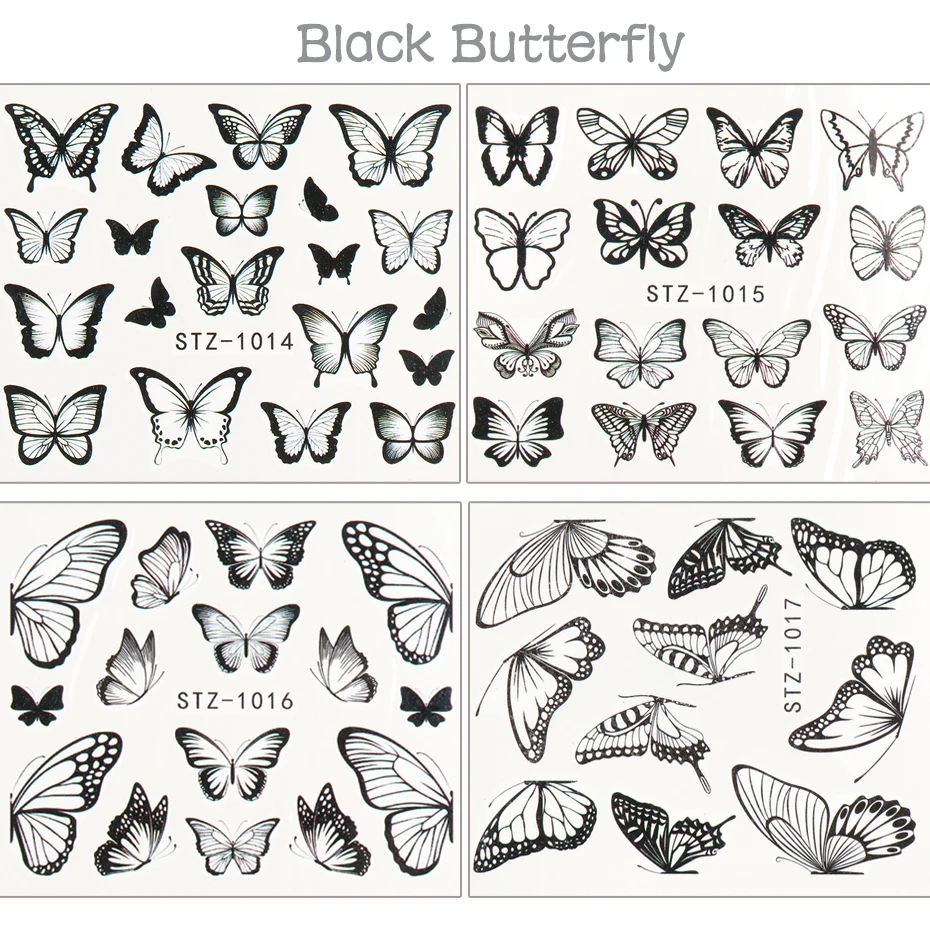 Бабочки наклейки для ногтей вода черная красочная Роза обертывание цветов