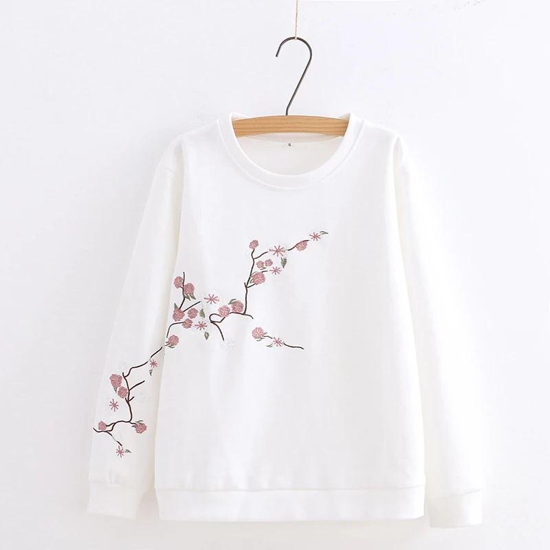 Сливовый цветок вышитый свитер с круглым вырезом в стиле mori girl винтажный пуловер