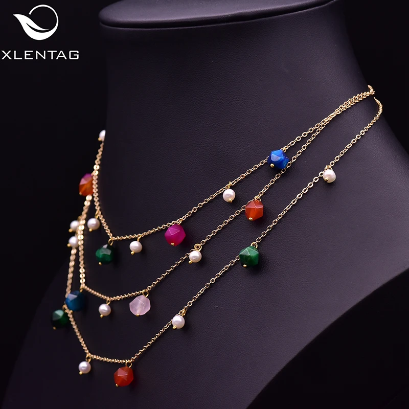 Женские ожерелья чокер XlentAg колье из натурального овального белого жемчуга с