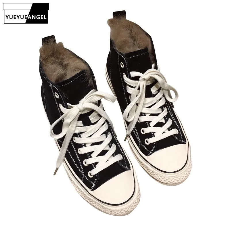 Женская Повседневная парусиновая обувь с высоким берцем на толстой теплой