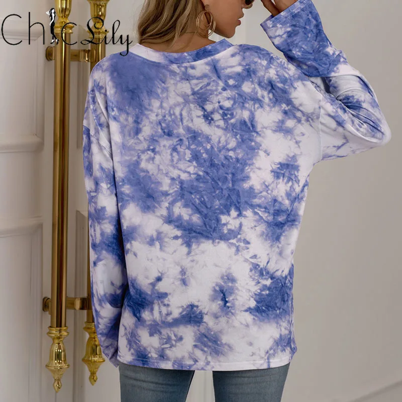 

Chicliy Tie Dye Printed Drawstring Sweatshirt Oversized Long Sleeve Crewneck Loose Fit Casual Pullover Tops Hoodies 3 Color's