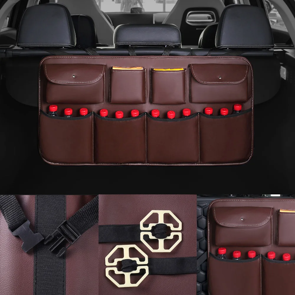 

Car Trunk Organizer Car Styling PU Leather Multi Hanging Nets Pocket Auto Stowing Tidying Car Rear Seat Back Storage Bag