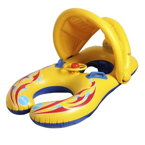 Summer Portable Baby Pool Float Neck Ring With Sunshade Thickened Parent-child Swimming Ring Safety Inflatable Float Seat