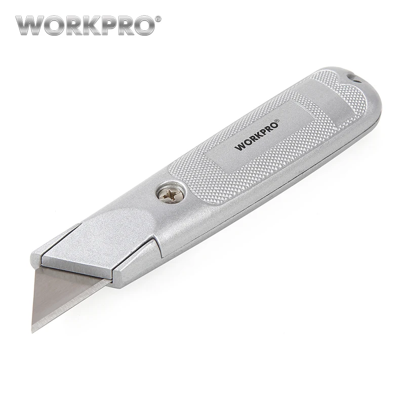 WORKPRO хозяйственный нож с выдвижным лезвием быстросменный алюминиевый сплав с 3 дополнительными лезвиями с функцией реза веревки - Цвет: W013013AE