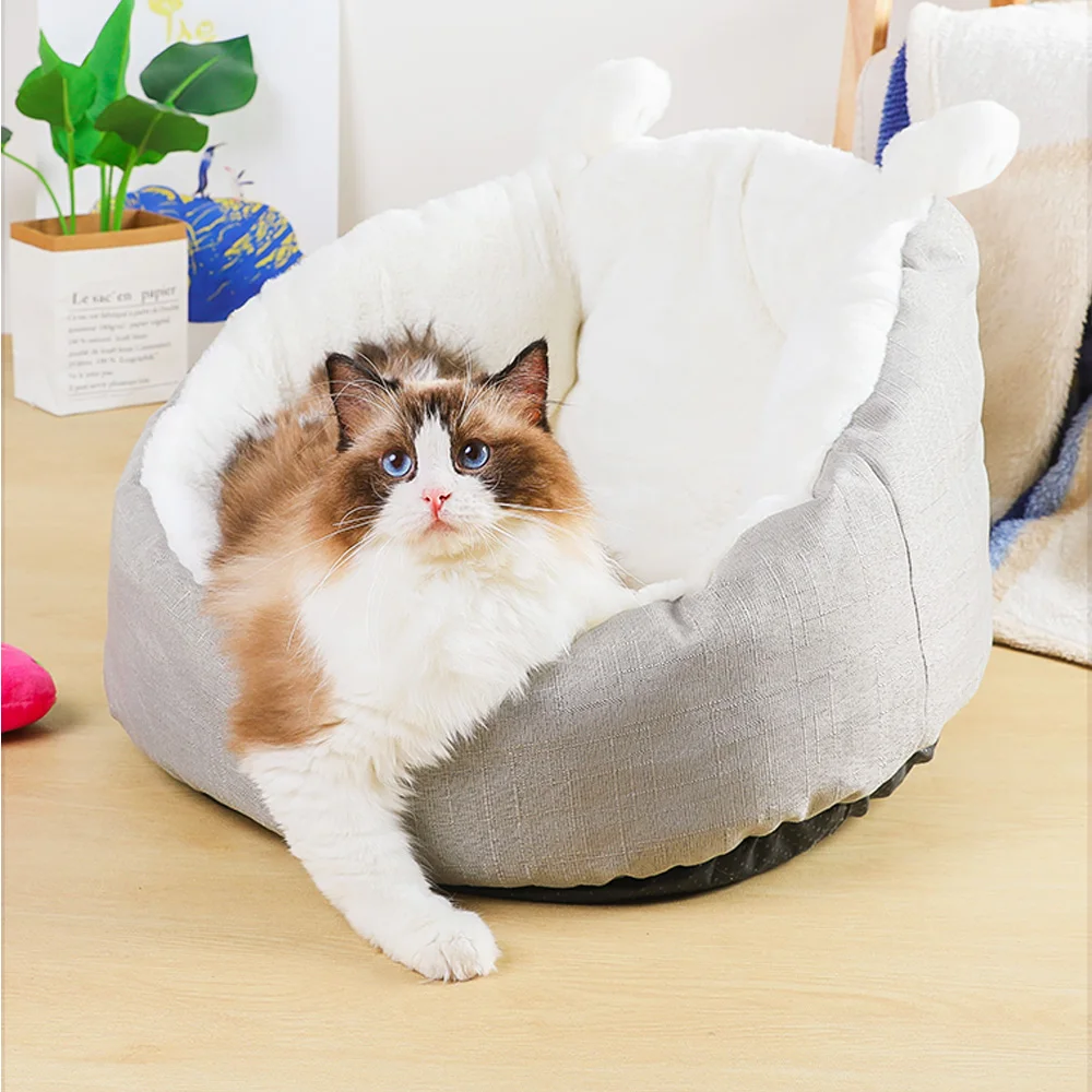 Круглый домик для кошки с подушкой теплая кровать собаки маленьких и средних