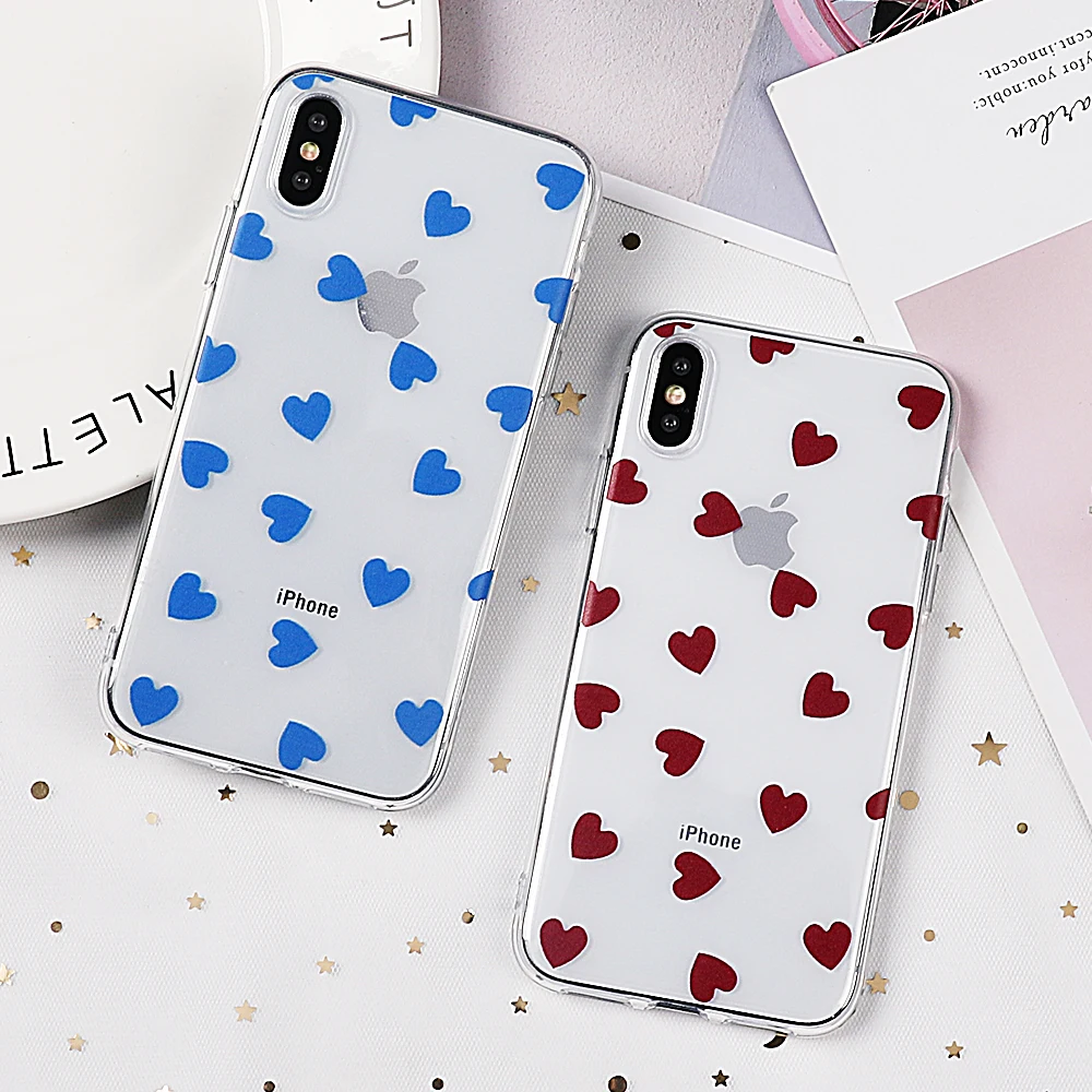 Чехол для телефона LOVECOM для iPhone 11 Pro XS Max XR XS X 6 6S 7 8 Plus Love Heart из мягкого термополиуретана Ультратонкий Прозрачный чехол для задней панели телефона в подарок