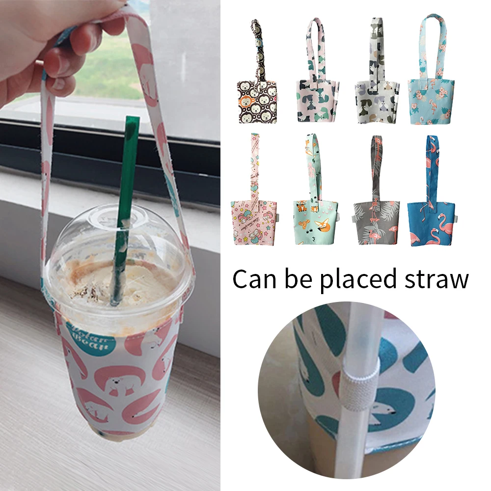 Мультяшная сумка для напитков тоут упаковка с чашкой Брезентовая портативная