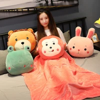 new frog rabbit doll pillow with soft flannel blanket stuffed hand warmer stuffed toys for children bedroom pillow cushion gift