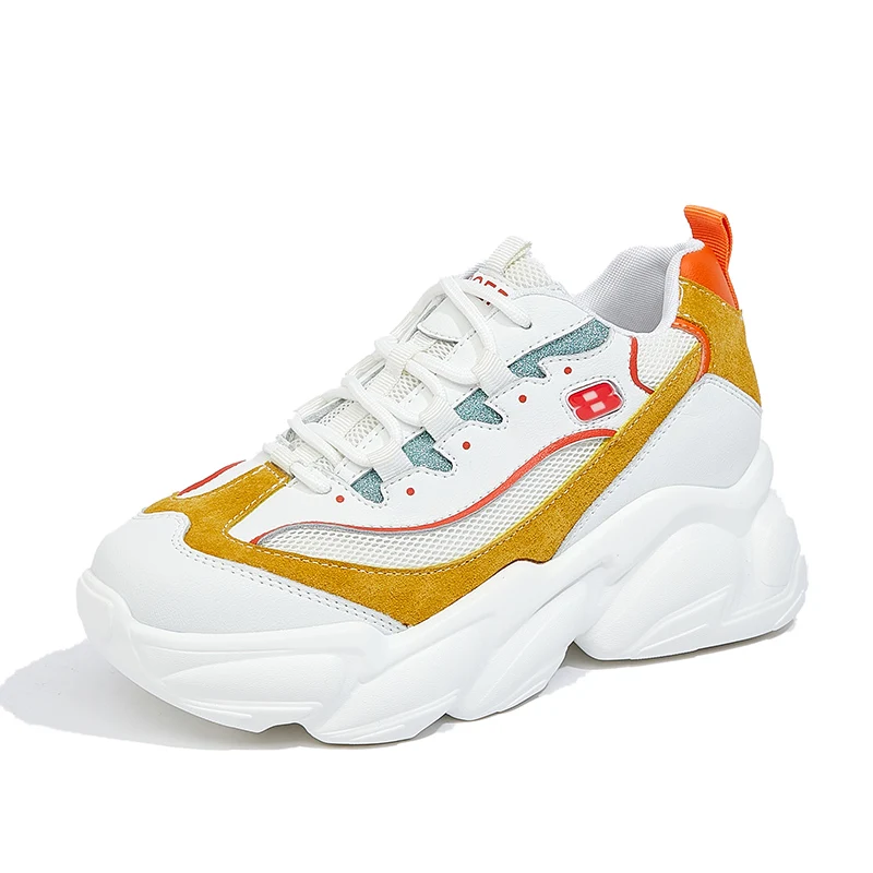 

GPOKHDS 2021 Women Chunky Sneakers Cow Leather Lace up Increasing Fashion Style Casual Trend Female Comfortable Vulcanize Shoes
