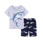 Детский хлопковый костюм с акулами, летний комплект одежды для мальчиков, 2021