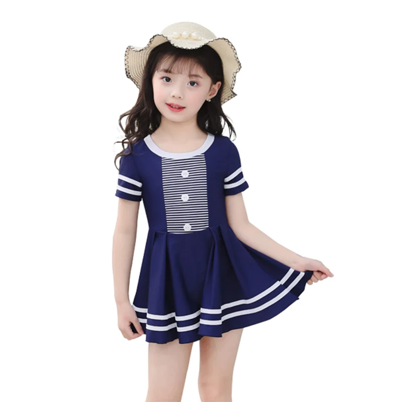 Детское плиссированное платье для девочек модный слитный пляжный купальник