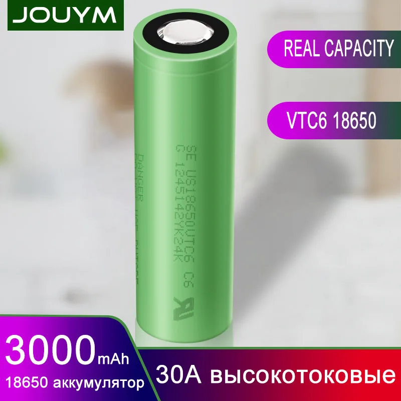 

VTC6 18650 Battery 3000mAh 3.7V 30A High Current Discharge Li-Ion Rechargeable Batteries for US18650VTC6 Flashlight