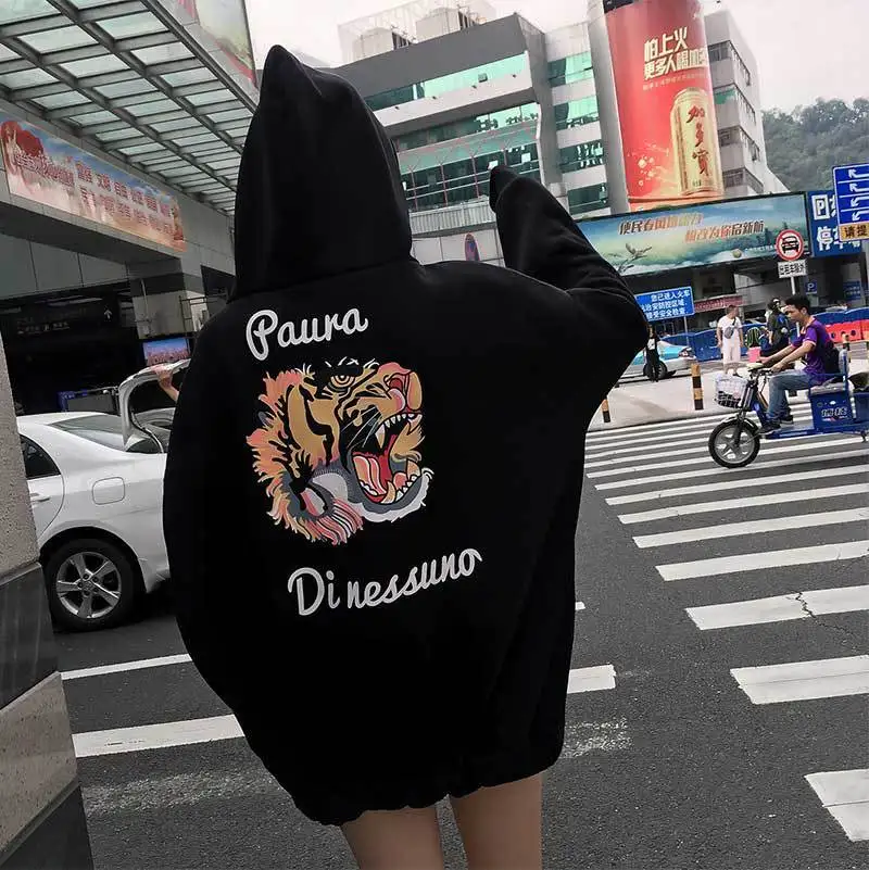 Осенние женские толстовки пуловер B толстовки Harajuku унисекс толстовки Femmes джемпер женский Вышивка Тигр печати mujer с капюшоном