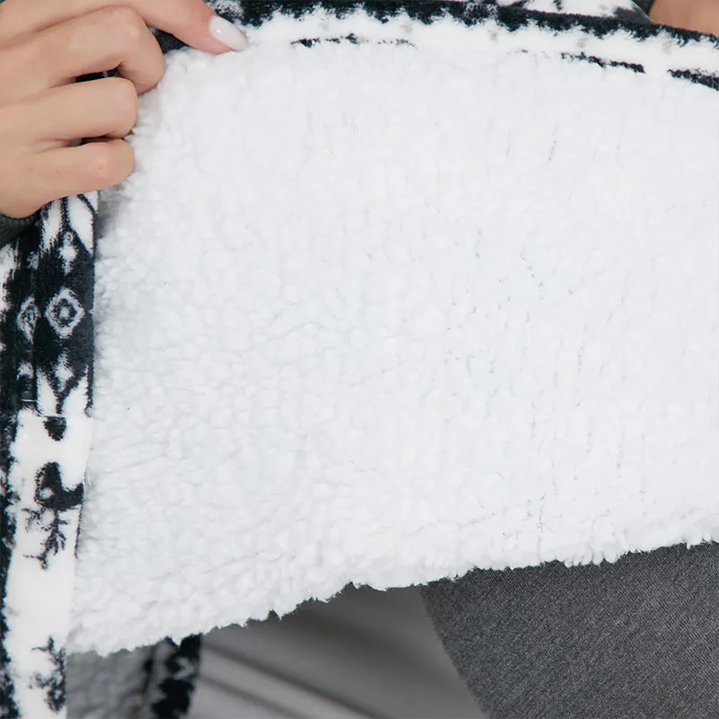 

Winter Oversized Hoodies Sweatshirt Fleece Deer Print Giant TV Blanket with Sleeves Hooded Sweatshirt Warm Pullover Pull Femme