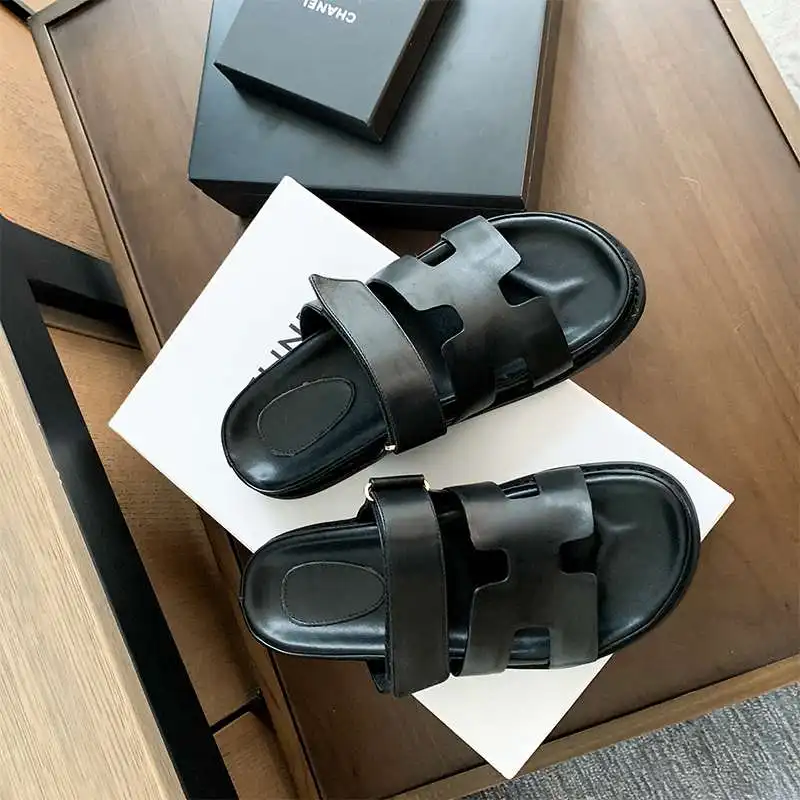 

Lenkisen cow leather peep toe flat platform brand solid slip on concise elegant original design thick bottom women sandals L52