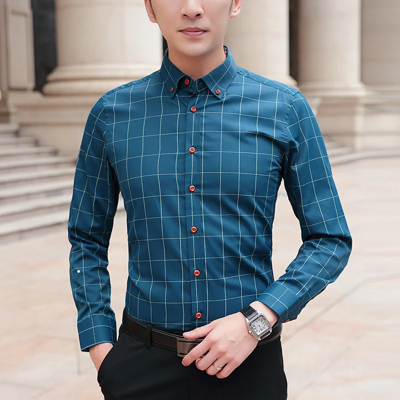 

BROWON Brand Shirts Men Long Sleeve Turn-down Collar Plaid Pattern Men's Shirt Smart Casual Business Shirt Plus Size M - 5XL