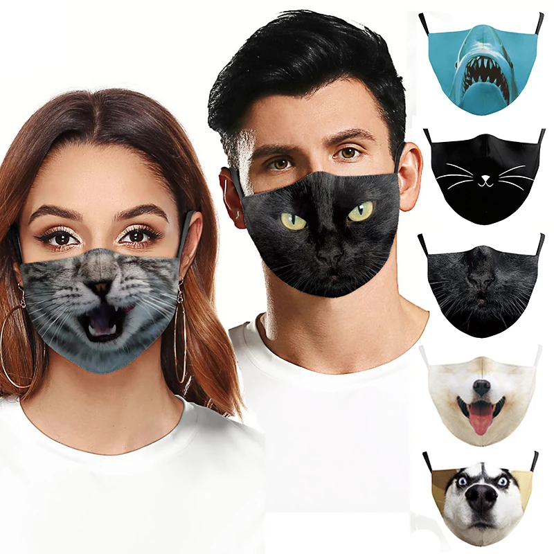 3D Косплей кошка собака акула принт смешная женская маска Мультяшные животные