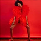 Шикарное красное гофрированным тюлем; Вечерние топы дополнительные пышные фатиновые короткая куртка блузка Рубашки изготовление под заказ; Модные женские вечерние ночное Топ