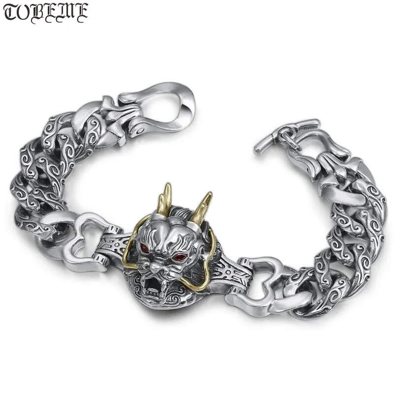 

Ручной работы реальные 925 серебряный дракон браслет Винтаж 925 пробы Мощность Draon мужской браслет тайский серебряный в стиле "хип-хоп" браслет...