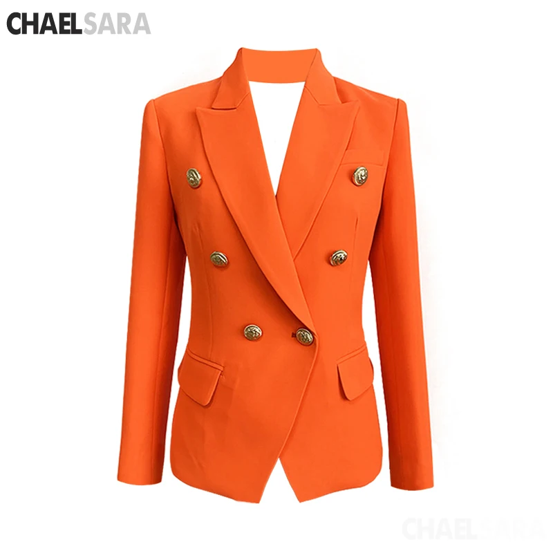 Женский двубортный Блейзер на пуговицах неоново оранжевый подиумный