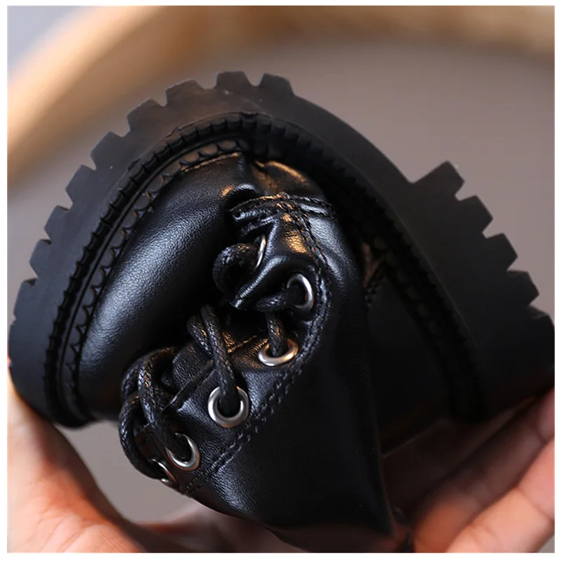 

Kids Shoes Martin Boots Girls Cool Fashion Metal Button Knee-high Boots Quality Leather Waterproof Warming Short Plush boots