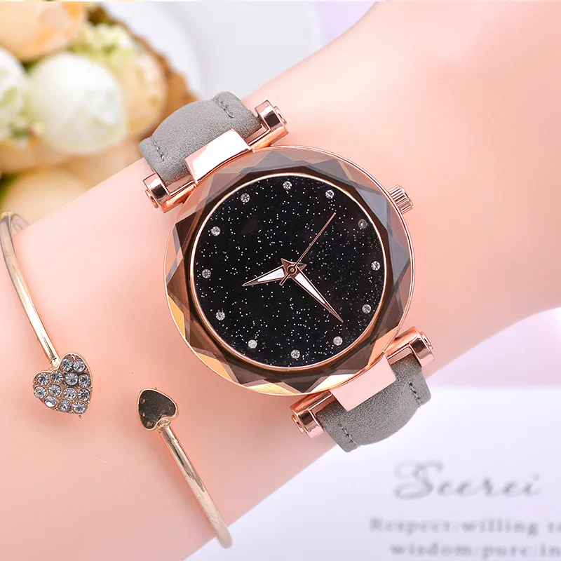 Grey no bracelet Модные женские часы Звездное небо, лидер продаж, кожаный браслет, кварцевые наручные часы, повседневные женские часы, Relogio Feminino - Цвет: Grey no bracelet