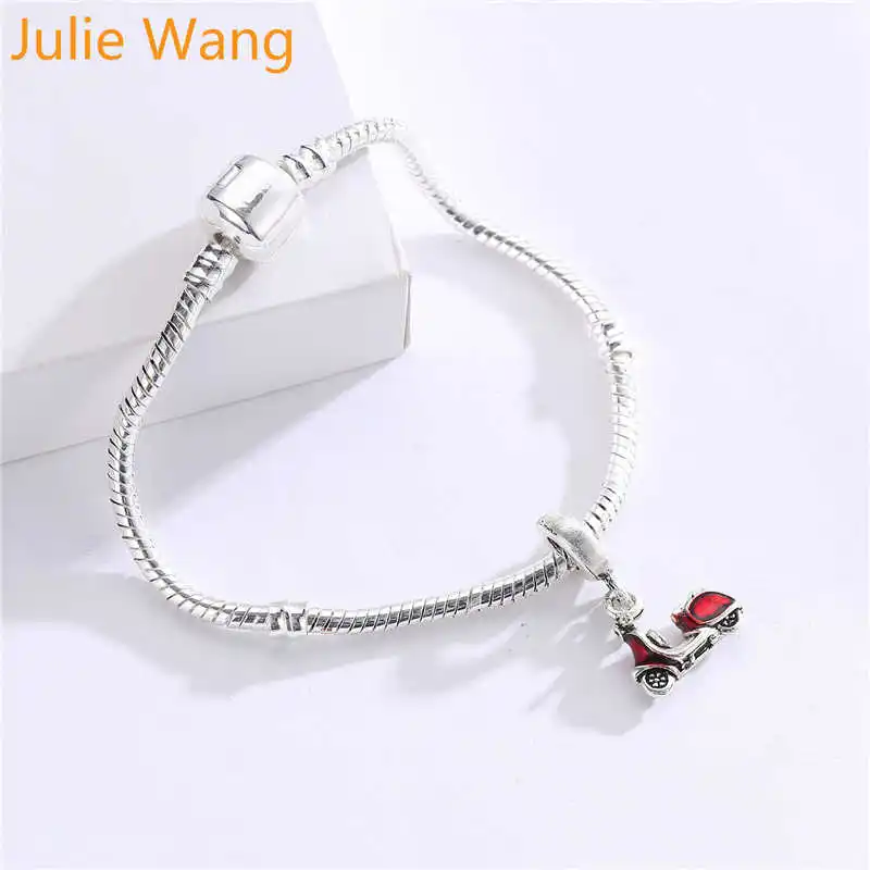 Julie Wang 5PCS Enamel Red Motorcycle Bead Charms Silver Color Zinc Alloy Bracelet Necklace Jewelry Making Accessory | Украшения и