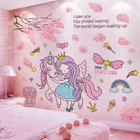 cartoon girl animal wall stickers diy pink tree leaves wall decals for kids rooms baby bedroom children nursery home decoration