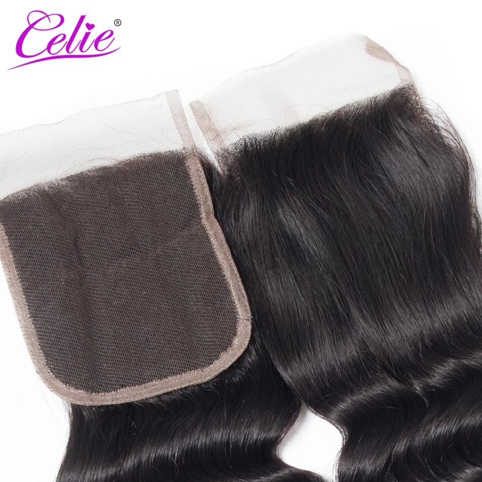 Celie Волосы Бразильские свободные глубокая волна пряди с закрытием remy волосы