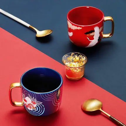 Chinese Retro Ceramic Mug Hand-painted Flower White Crane Water Coffee Tea Milk Cup Drinkware High-end Gift Boxed | Дом и сад