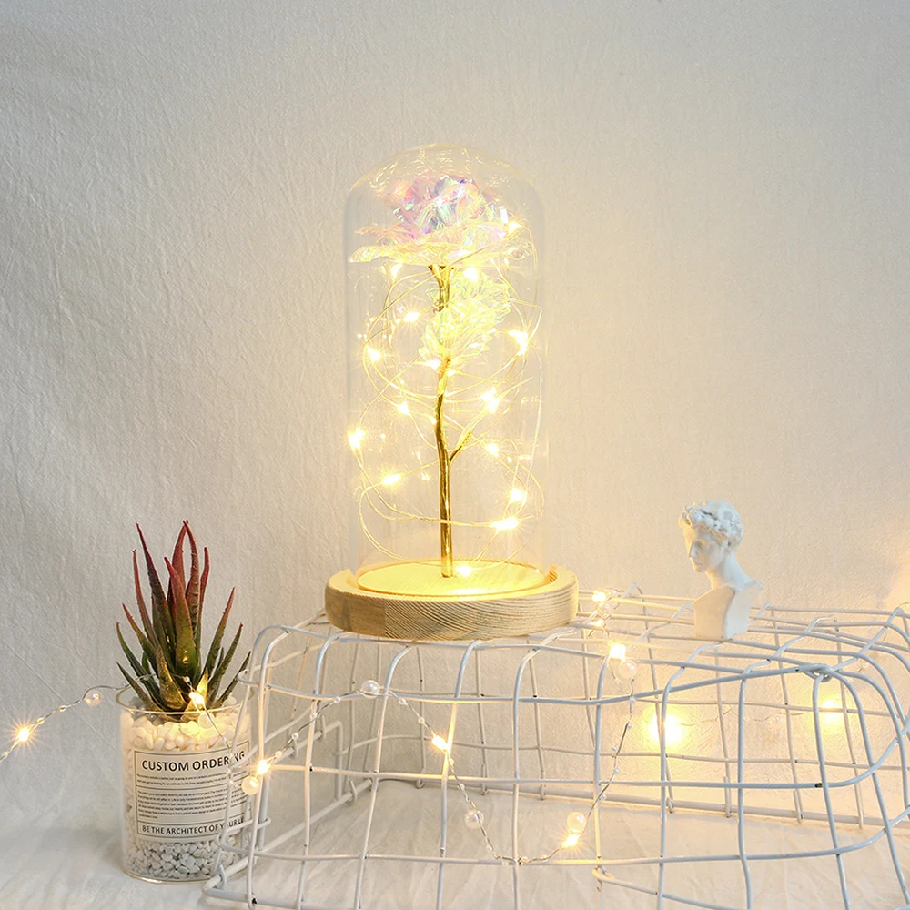 

LED Enchanted Galaxy Rose Eternal Beauty And The Beast Red Rose In A Glass Dome Fairy String Lights Xmas Valentine's Day Gift