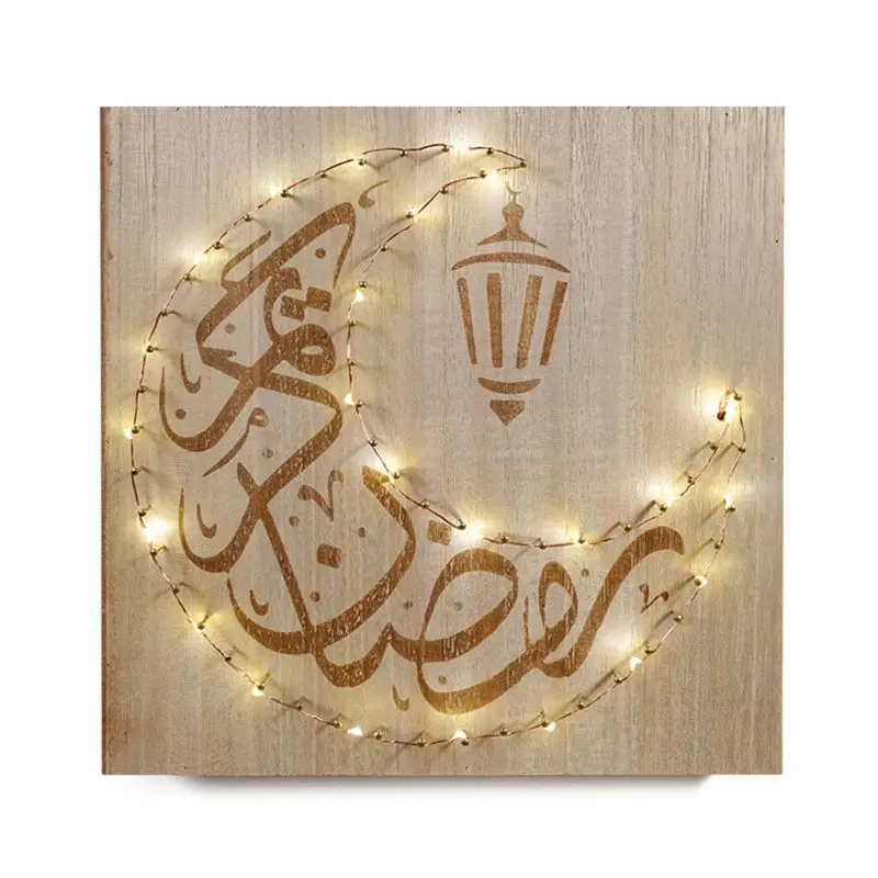 

DIY Wood Eid Mubarak Moon LED Light String Wooden Plaque Hanging Pendant Ramadan