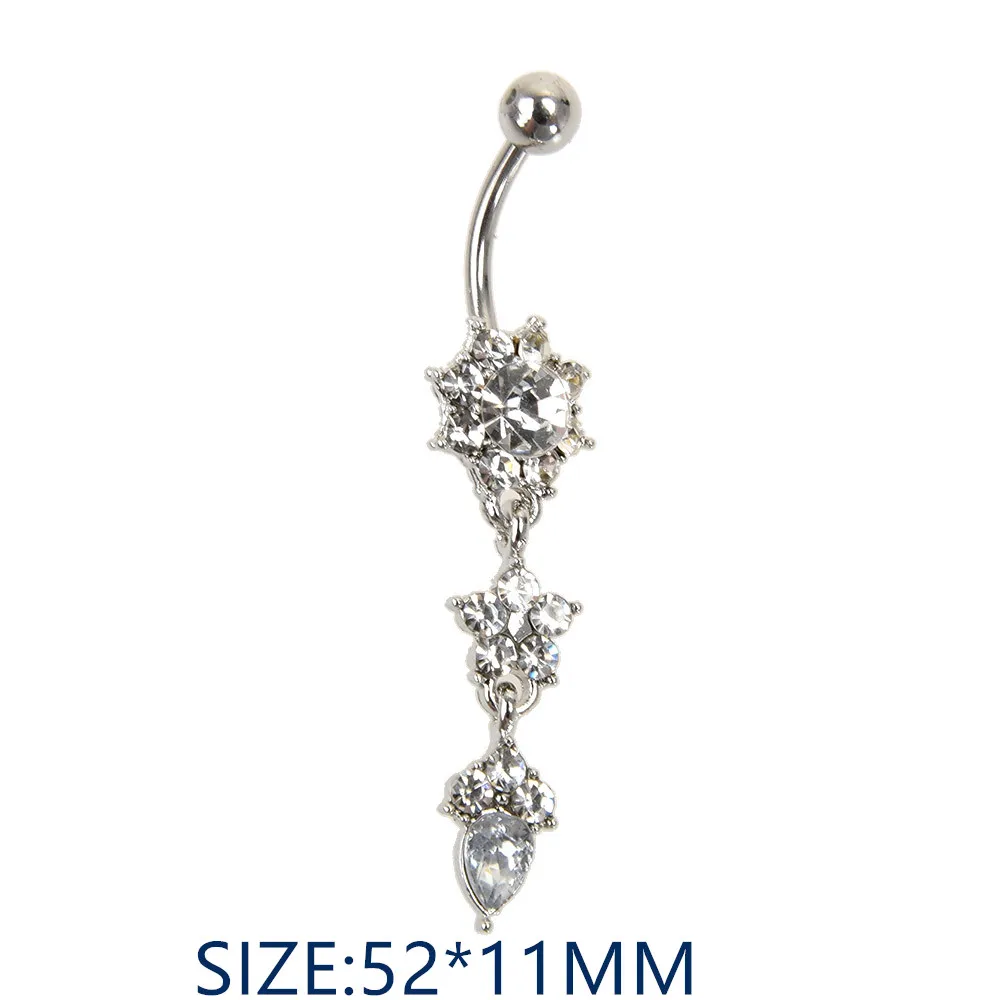

2 Colors Fashion Sexy Dangle Belly Bars Navel Button Rings Belly Piercing Crystal Flower Body Jewelry Piercing Navel Rings