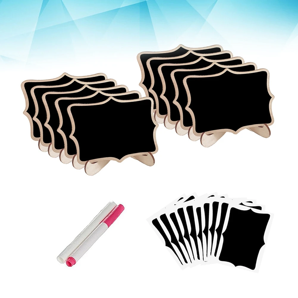 

10pcs Mini Wooden Small Wedding Blackboard Message Table Number Chalkboard with 10pcs More Panels+1pcs Pen