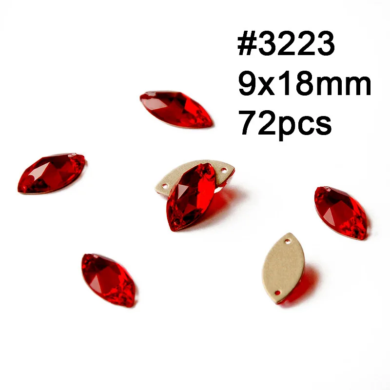 Navette 9X18mm 72pcs Красные стразы Rivoli Cosmic Siam в форме капли, пришивные стразы с плоской задней стороной, стеклянные кристаллы, швейные Стразы для одежды - Цвет: Navette 9X18mm 72pcs